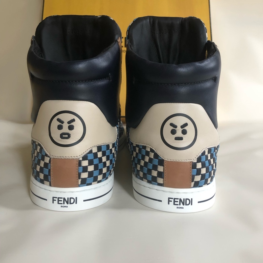 FENDI Multicolor Woven Leather High Top Sneakers - Picture 3 of 8